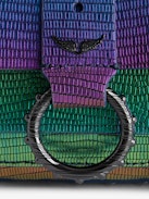 Kate Wallet Embossed Metallic Bag - Women’s rainbow iguana-embossed metallic leather mini bag with metal chain and leather loop.