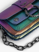 Kate Wallet Embossed Metallic Bag - Women’s rainbow iguana-embossed metallic leather mini bag with metal chain and leather loop.
