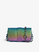 Kate Wallet Embossed Metallic Bag - Women’s rainbow iguana-embossed metallic leather mini bag with metal chain and leather loop.