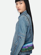 Kate Wallet Embossed Metallic Bag - Women’s rainbow iguana-embossed metallic leather mini bag with metal chain and leather loop.