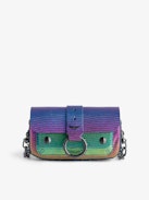 Kate Wallet Embossed Metallic Bag - Women’s rainbow iguana-embossed metallic leather mini bag with metal chain and leather loop.