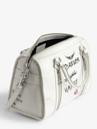 Borsa Sunny Medium #2 - Borsa in pelle verniciata ecru con manico, tracolla, charm a forma di ali e personalizzazioni create da Humberto Cruz.