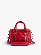 Sunny Nano #2 Bag - Small red vintage-effect patent leather bag with short handles and shoulder strap.