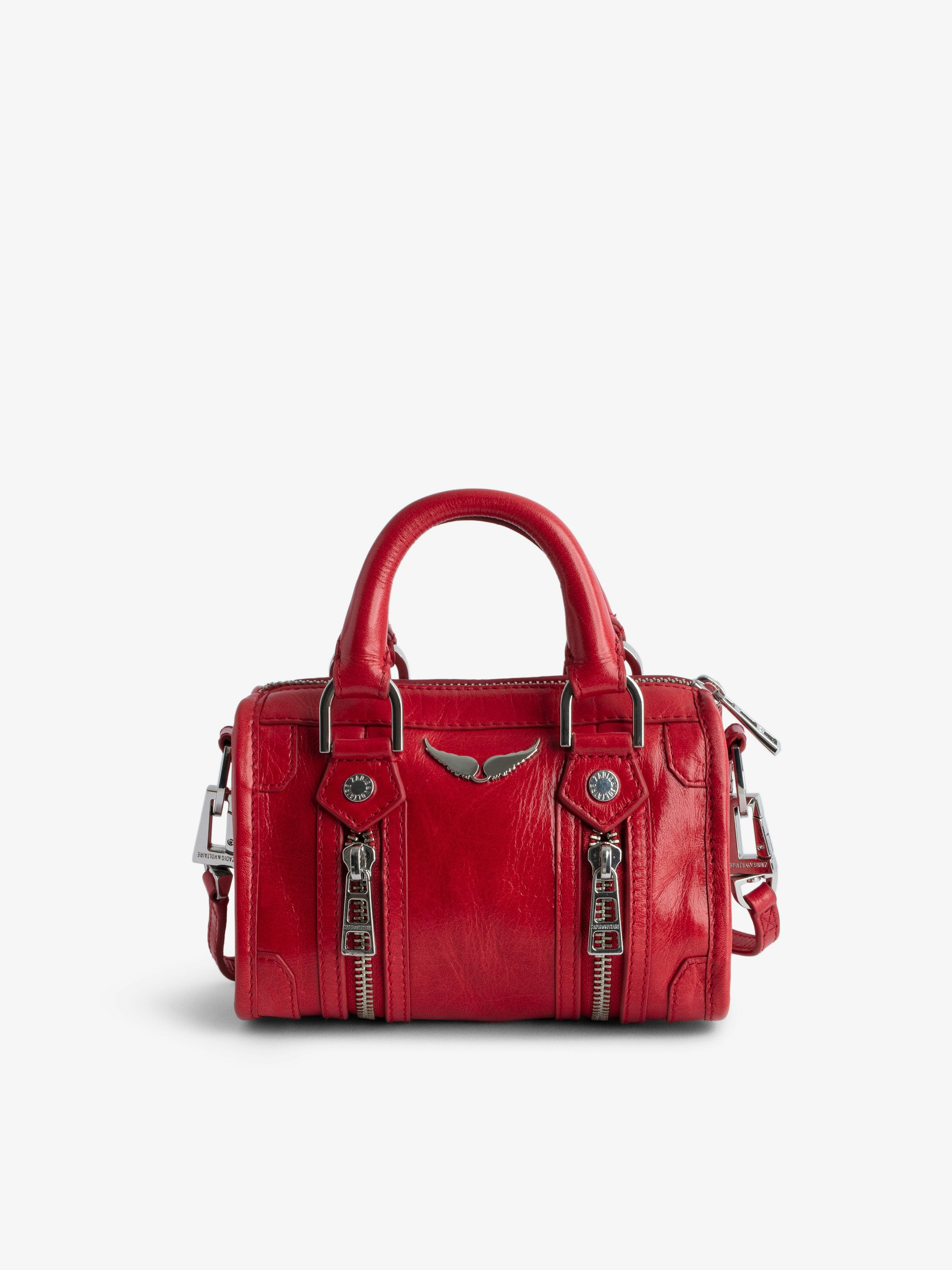 Sac Sunny Nano #2 - Petit sac en cuir vernis effet vintage rouge à anses courtes et bandoulière.