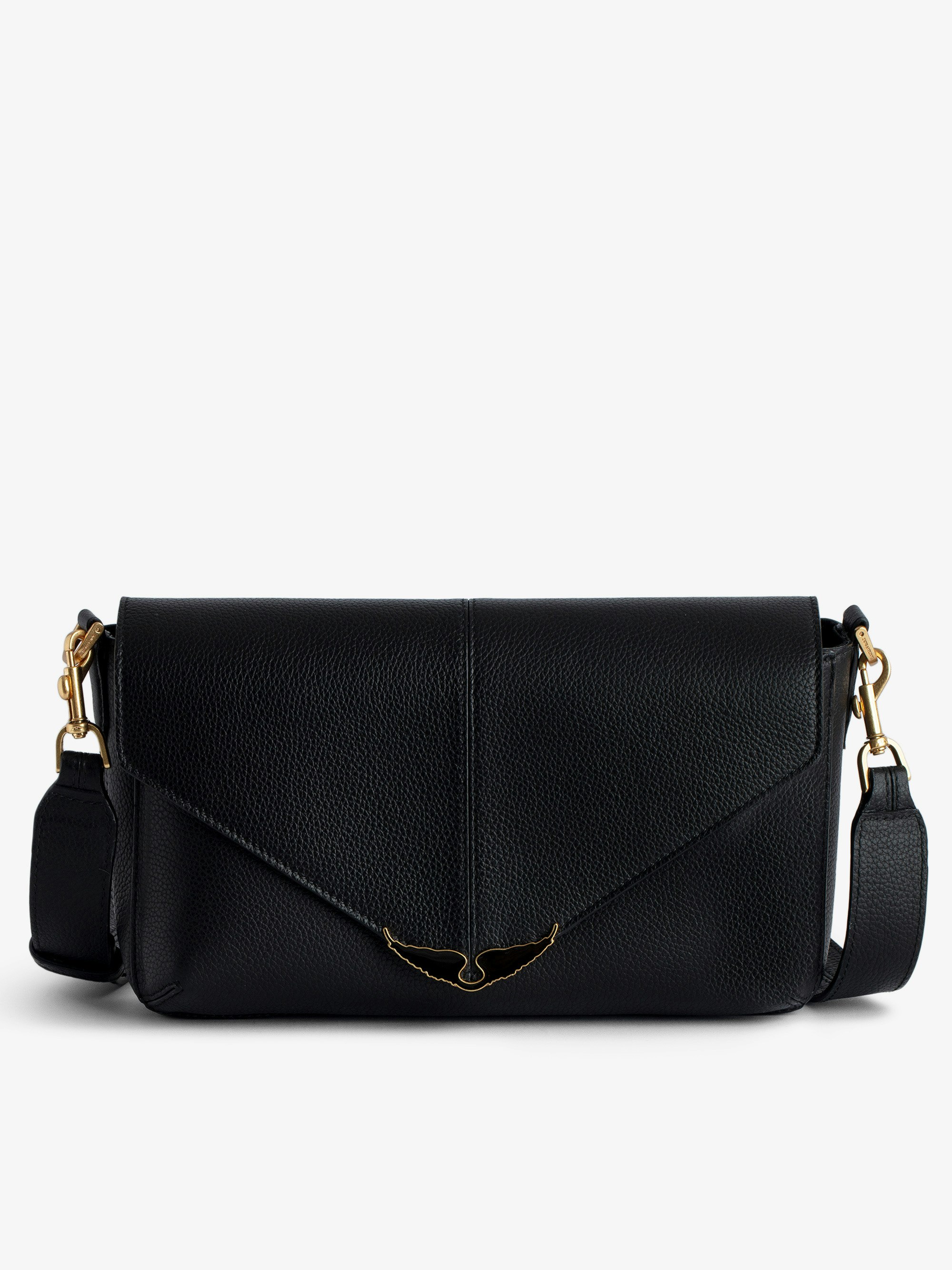 Borderline Daily Bag - Women’s black grained leather bag with shoulder strap and lacquered wings signature.
