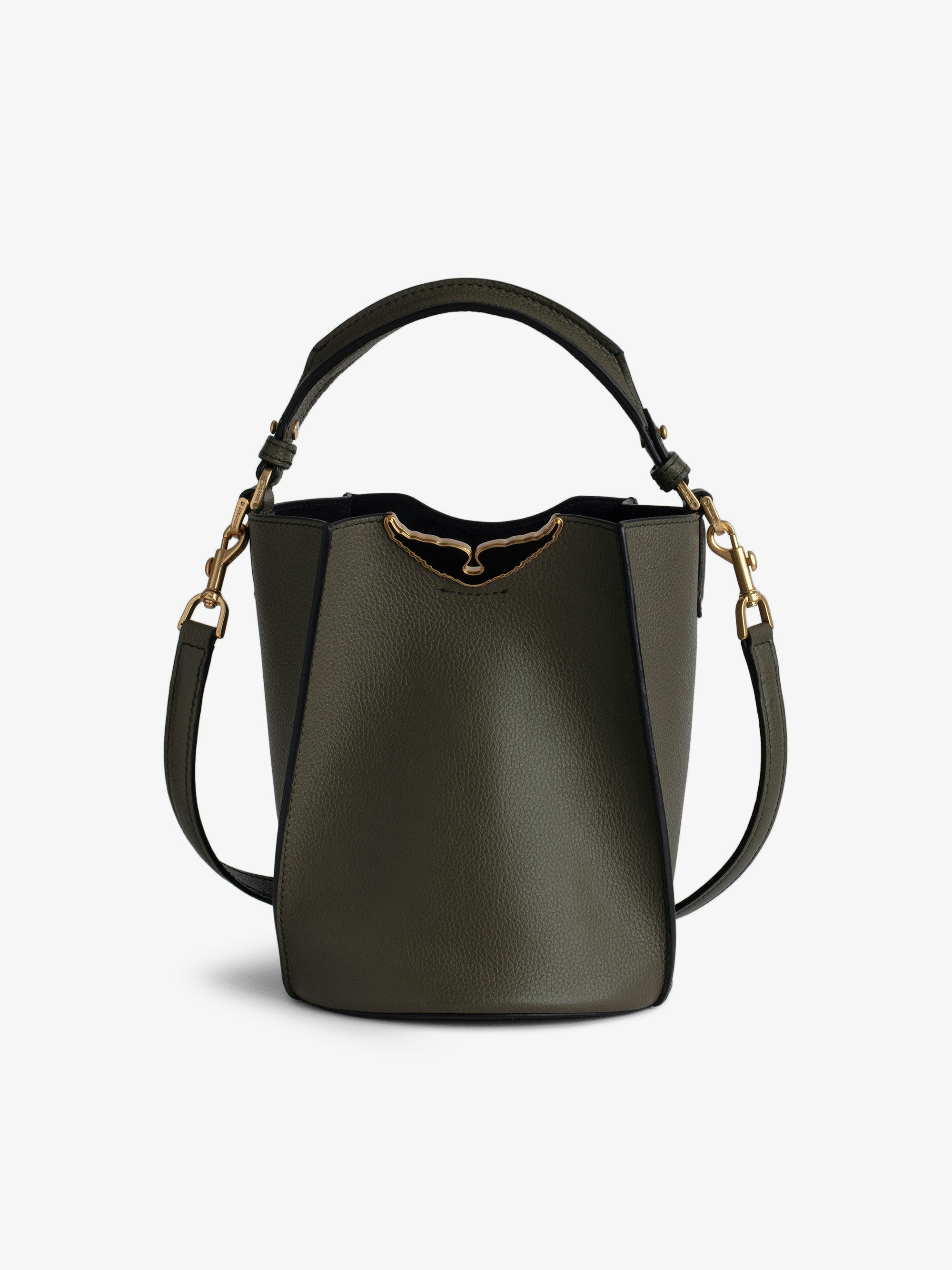 Borderline Bucket Bag - Women’s khaki grained leather bucket bag with handle and shoulder strap and lacquered wings signature.