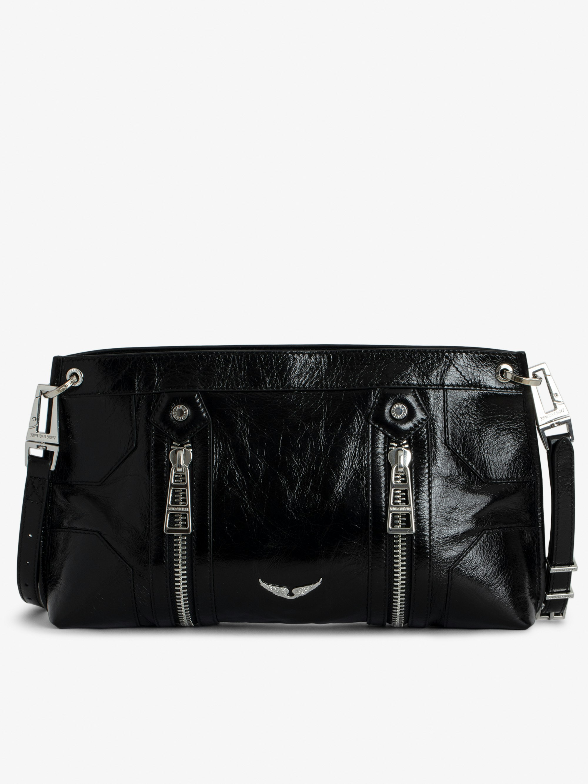 Sunny Moody Bag - Vintage-effect patent leather bag with shoulder strap and signature wings.