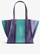 Le Borderline Embossed Metallic Bag - Purple croc-embossed metallic leather tote bag with lacquered handle and wings.