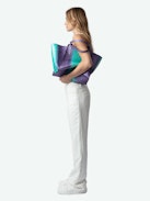 Le Borderline Embossed Metallic Bag - Purple croc-embossed metallic leather tote bag with lacquered handle and wings.