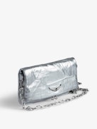 Rock Nano Eternal Metallic Clutch - Rock Nano small silver metallic crinkled leather clutch with double leather and chain strap.