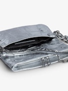 Rock Nano Eternal Metallic Clutch - Rock Nano small silver metallic crinkled leather clutch with double leather and chain strap.