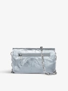Rock Nano Eternal Metallic Clutch - Rock Nano small silver metallic crinkled leather clutch with double leather and chain strap.