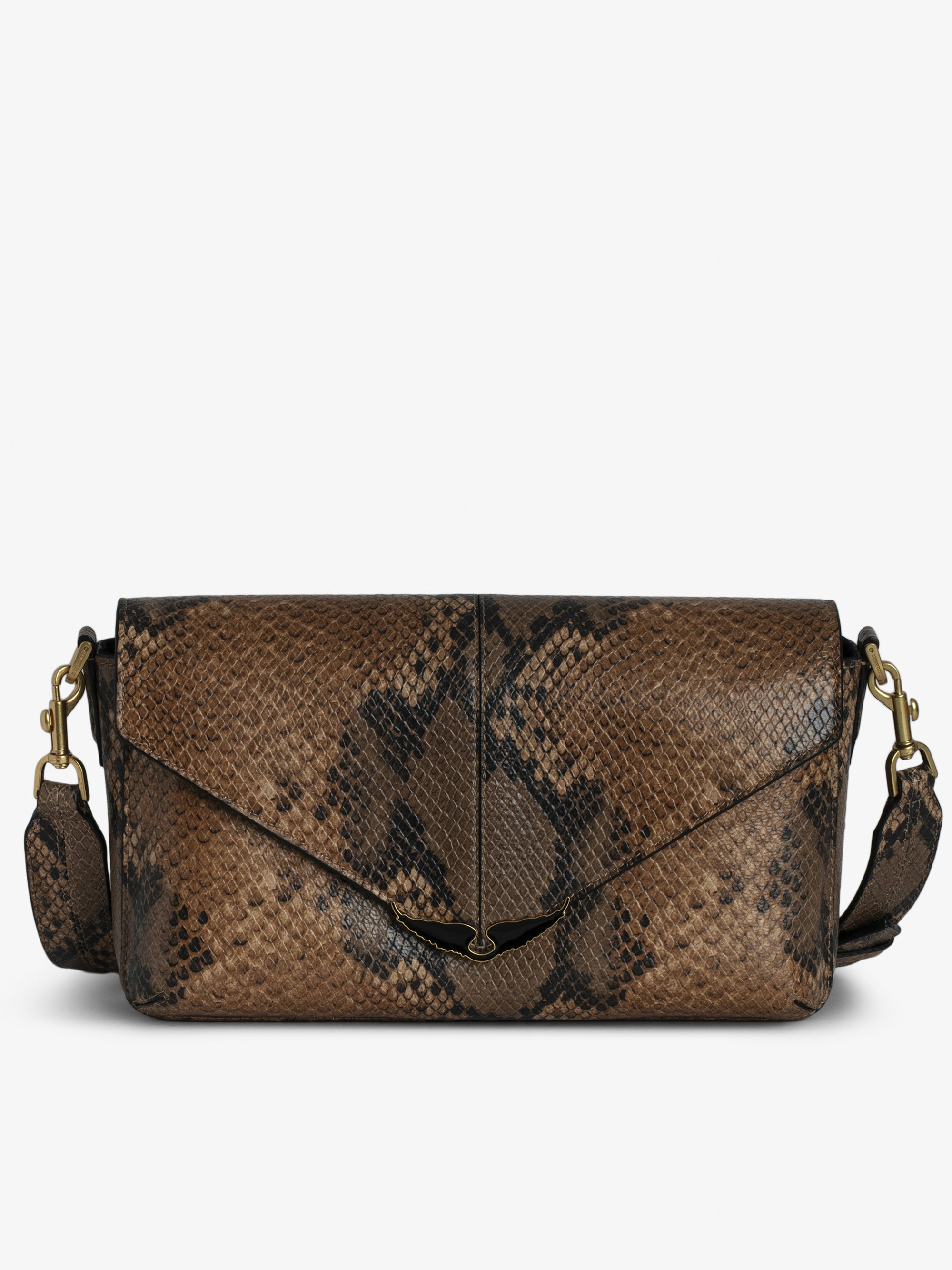 Borderline Daily Bag - Women’s brown snakeskin-effect leather bag with shoulder strap and lacquered wings signature.