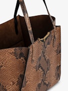Le Borderline Bag - Faux snakeskin, brown leather tote bag embellished with wings in gilded metal and black enamel.