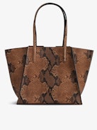 Le Borderline Bag - Faux snakeskin, brown leather tote bag embellished with wings in gilded metal and black enamel.