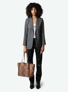Le Borderline Bag - Faux snakeskin, brown leather tote bag embellished with wings in gilded metal and black enamel.