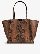Le Borderline Bag - Faux snakeskin, brown leather tote bag embellished with wings in gilded metal and black enamel.
