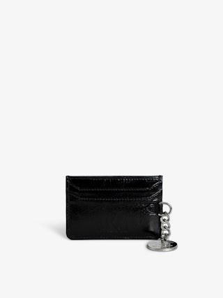 Porta Carte Sunny Pass Vintage Patent - Porta carte in pelle verniciata effetto vintage con charm a medaglione e firme ad ali.