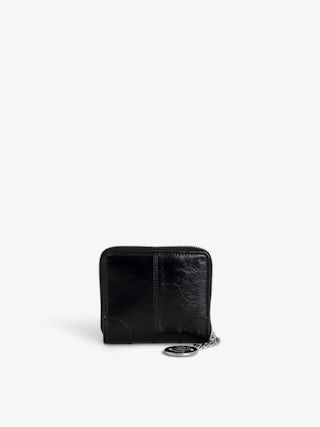 Sunny Mini Wallet - Vintage-effect patent leather purse with medallion and signature wings.