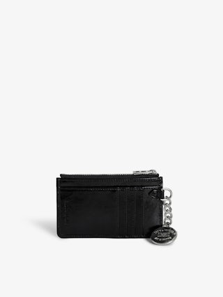 Sunny Card Cardholder Vintage Patent - Vintage patent leather cardholder with medallion charm and wing signatures.