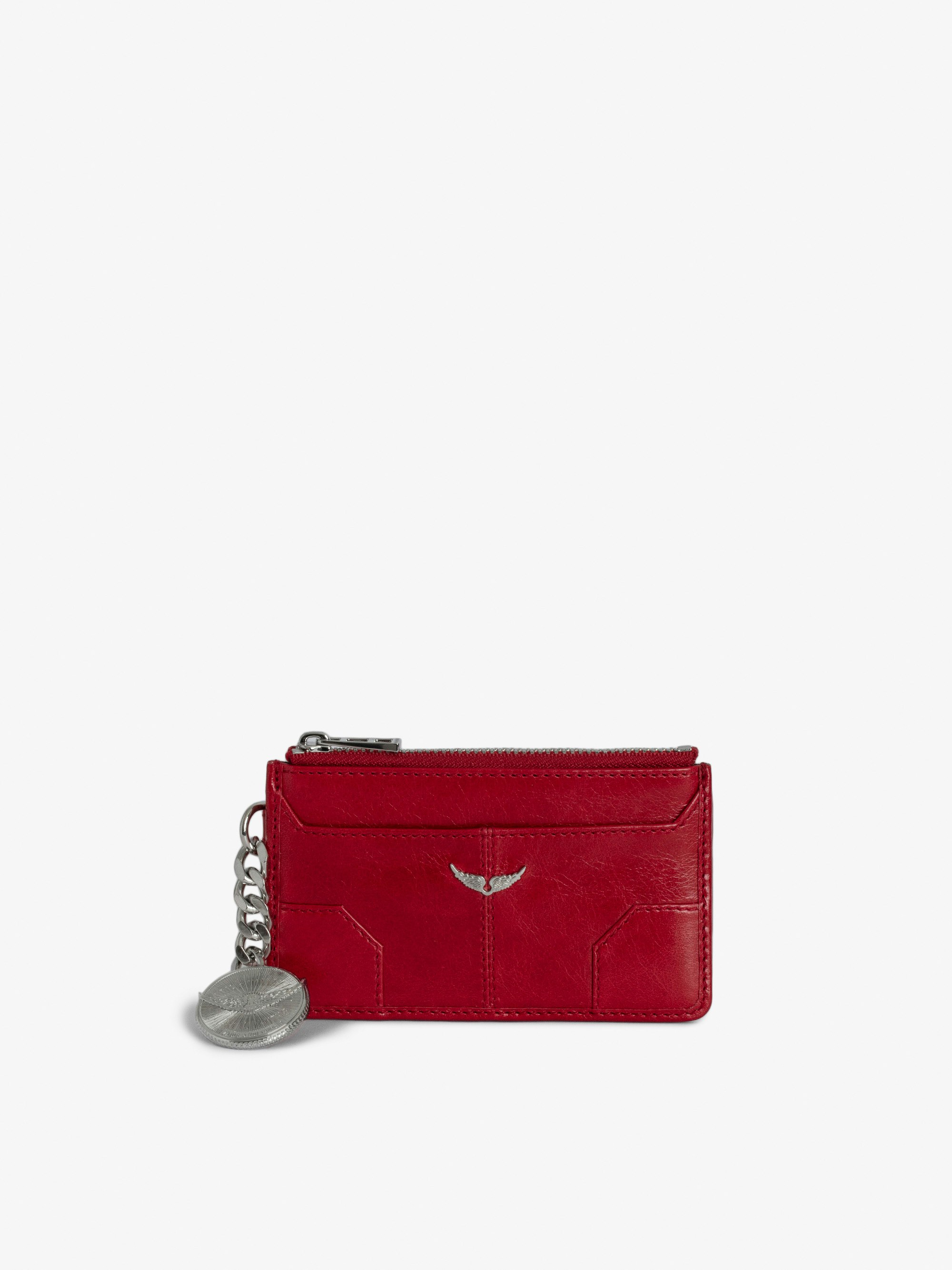 Sunny Card Card Holder - Vintage-effect patent leather card holder with medallion and signature wings.