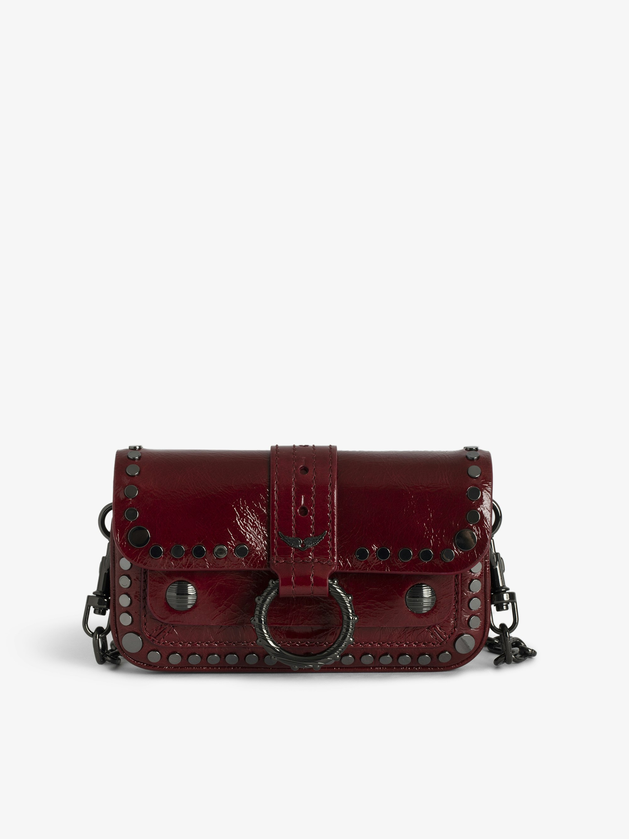 Kate Wallet Bag - Designed by Kate Moss for Zadig&Voltaire.  Mini bag in glossy leather with crinkled effect with ring, chain and studded details.