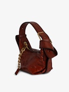 Le Cecilia XS Bag - Small brown bag in glossy leather with crinkled effect with shoulder strap and metal C buckle.