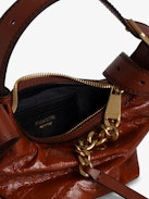 Le Cecilia XS Bag - Small brown bag in glossy leather with crinkled effect with shoulder strap and metal C buckle.