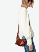 Le Cecilia XS Bag - Small brown bag in glossy leather with crinkled effect with shoulder strap and metal C buckle.