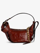 Le Cecilia XS Bag - Small brown bag in glossy leather with crinkled effect with shoulder strap and metal C buckle.