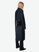 Le Cecilia XS Shearling Bag - Small navy blue shearling leather bag with leather shoulder strap and metal C buckle.