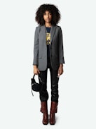 Le Cecilia XS Shearling Bag - Small navy blue shearling leather bag with leather shoulder strap and metal C buckle.