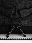 Rock Nano Clutch - Small grained leather clutch with double chain and embossed signature wings.