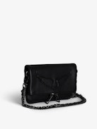 Rock Nano Clutch - Small grained leather clutch with double chain and embossed signature wings.