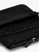 Rock Nano Clutch - Small grained leather clutch with double chain and embossed signature wings.
