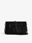 Rock Nano Clutch - Small grained leather clutch with double chain and embossed signature wings.