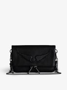 Rock Nano Clutch - Small grained leather clutch with double chain and embossed signature wings.