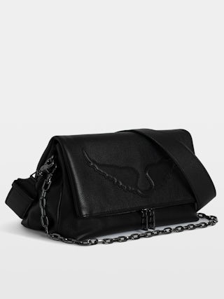Rocky Bag - Grained leather bag with chain, shoulder strap and embossed wing signature.