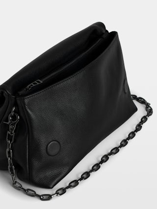 Rocky Bag - Grained leather bag with chain, shoulder strap and embossed wing signature.