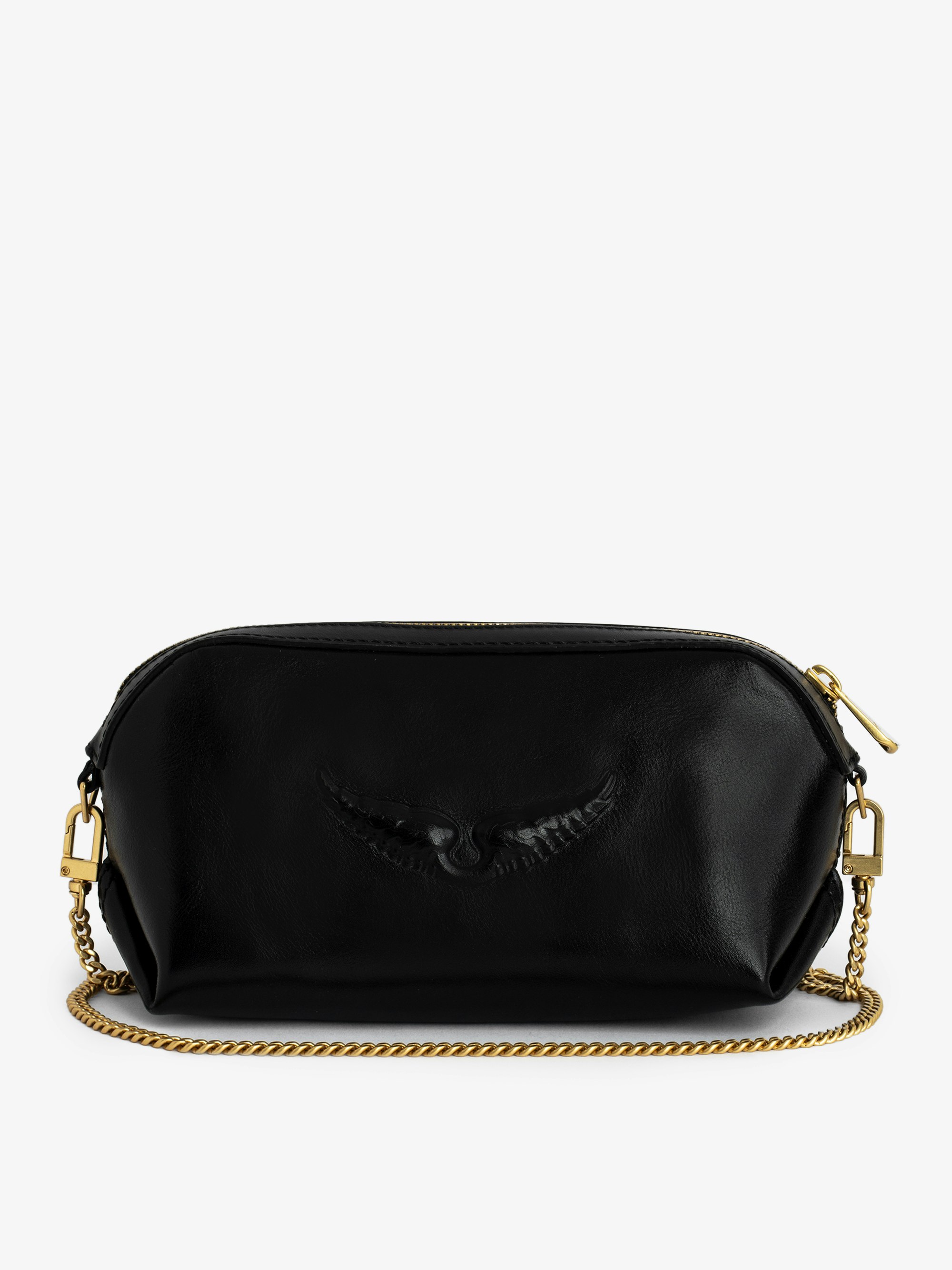 Le Cecilia Lovely Bag - Small black vegetable tanned leather bag with removable gold-tone chain shoulder strap, made in Italy.