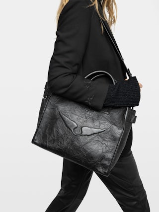 Sac Angel Tote - Sac en cuir effet froissé à anse, bandoulière et signature ailes en relief.