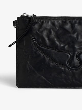 Angel Pochette - Grained leather clutch adorned with an embossed wing signature.