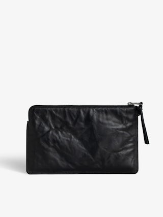 Angel Pochette - Grained leather clutch adorned with an embossed wing signature.