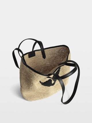 Sac Wings Panier - Panier en raphia avec anses en cuir, orné d'ailes.