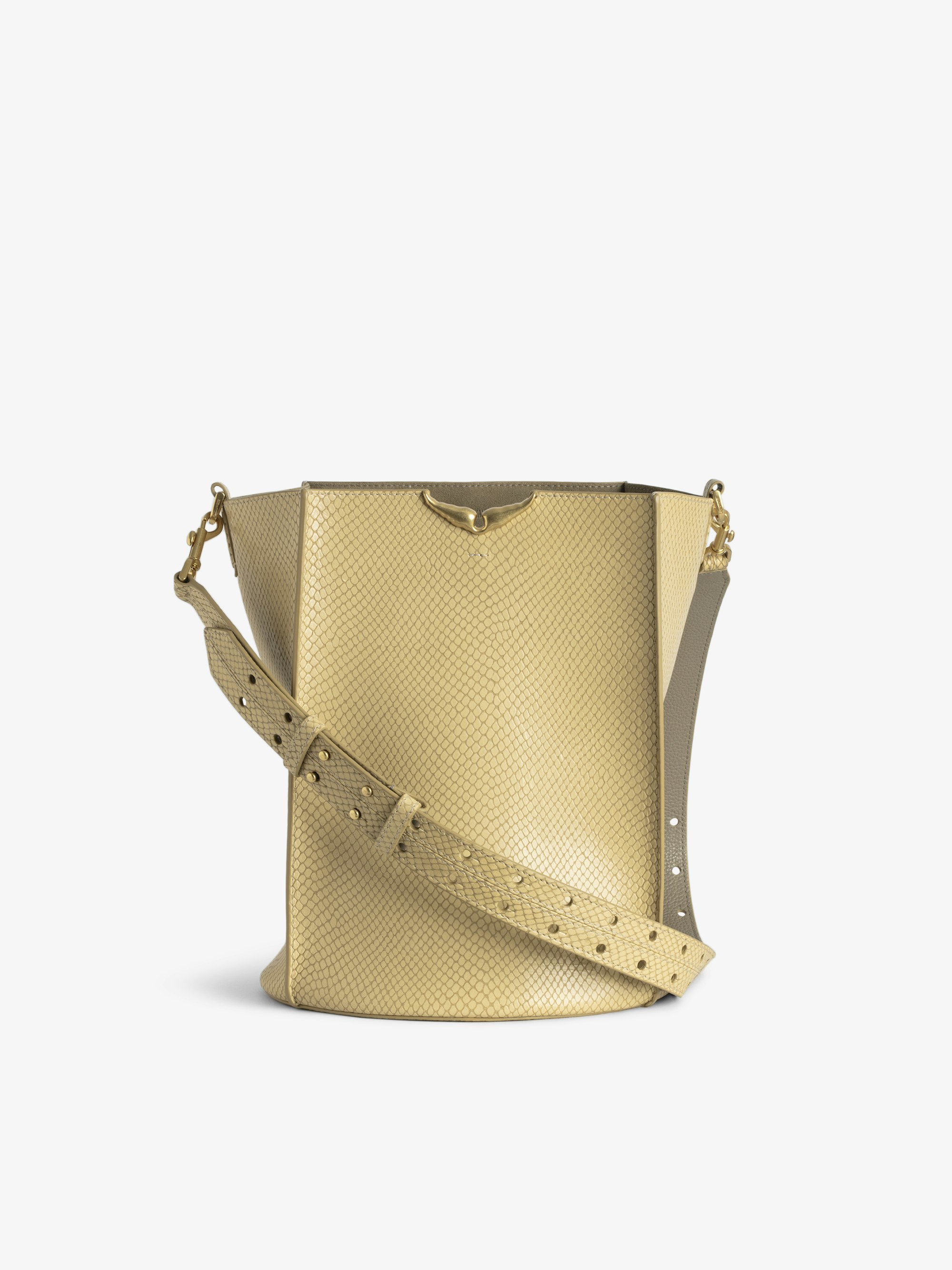 Bolso Borderline Bucket XL - Bolso saco de piel efecto pitón, con bandolera ajustable y alas distintivas.