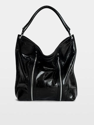 Sac Sunny Hobo Vintage Patent - Sac hobo en cuir vernis effet vintage avec signature ailes.