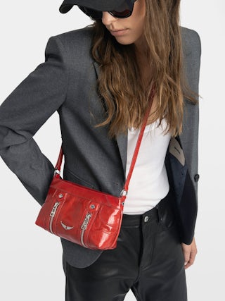 Sac Sunny Mood Vintage Patent - Petit sac en cuir vernis effet inspiré vintage, à bandoulière ajustable et signature ailes.