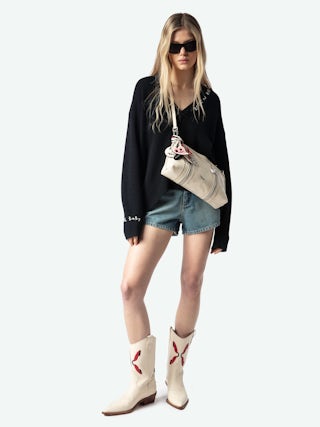 Sunny Moody Vintage Patent Bag - Vintage-effect patent leather bag with shoulder strap and signature wings.