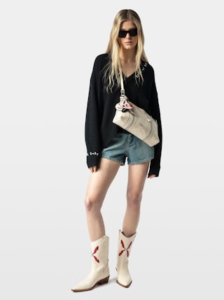 Sac Sunny Moody Vintage Patent - Sac en cuir vernis effet vintage à bandoulière et signature ailes.