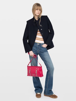 Sunny Moody Vintage Patent Tasche - Tasche aus Lackleder mit Vintage-Effekt mit verstellbarem Schulterriemen und Wings-Signatur.